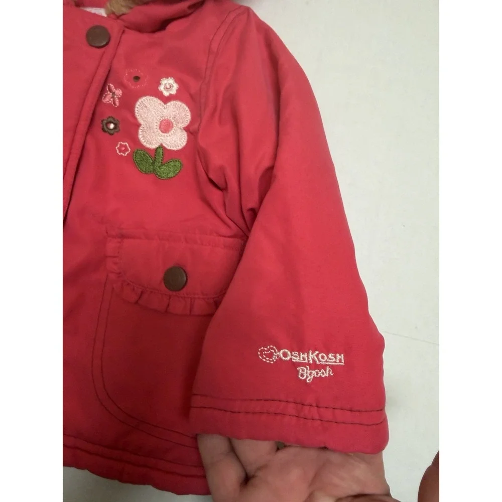 y2k OshKosh Bigosh pink zip up jacket with fur hood, kid's 18‎ months